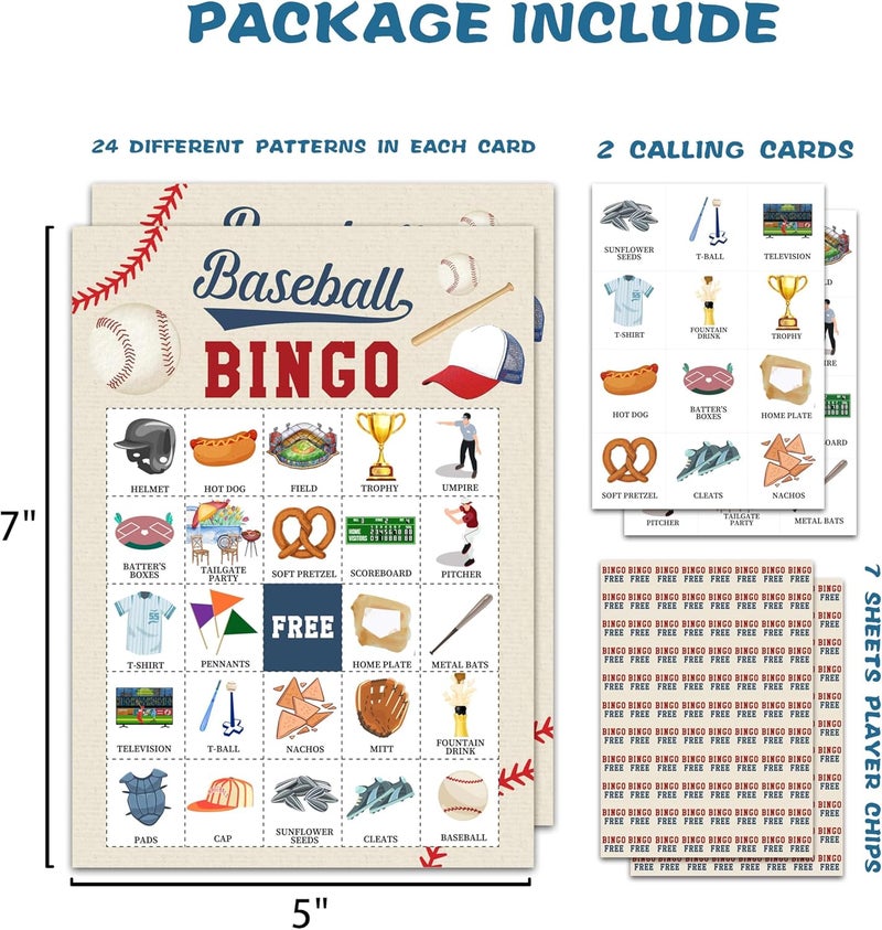 OZTEMETY Baseball Bingo Card Game, Baseball Bingo Game for Adults, Sports Party Supplies, Favors, Baseball Party Decorations, Gift – 24 Players Bingo Game, C06 - Image 2